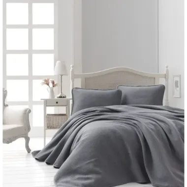 Şaheser Home Collection Jakarlı Yatak Örtüsü Seti Liv Gri