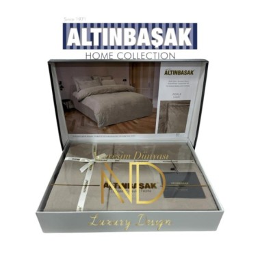 Altınbaşak Jakarlı Saten Çift Kişilik Nevresim Takımı Perle Sabre
