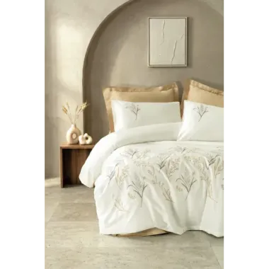 Cotton Box Brode Nakışlı Çift Kişilik Saten Nevresim Takımı Brisa Gold