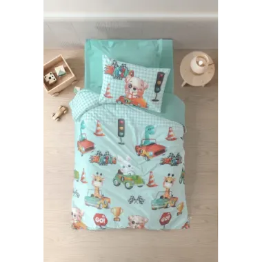 Cotton Box Genç Ranforce Nevresim Takımı Tek Kişilik Vroom Mint