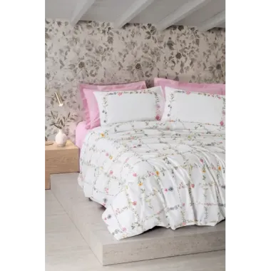 Cotton Box Modeline Çift Kişilik Nevresim Takımı Trellis Pembe